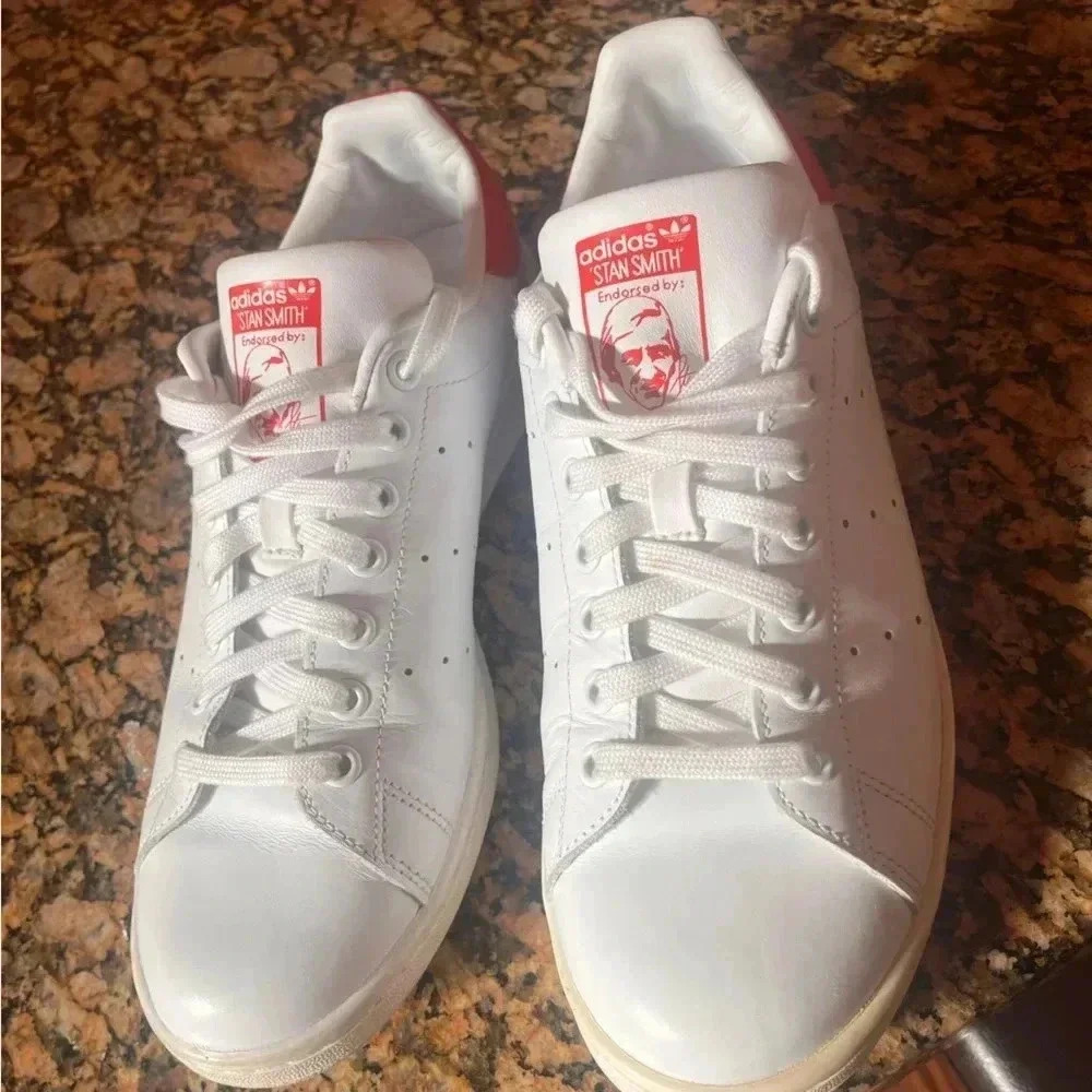 Mens Red Adidas Stan Smith - Picture 3 of 13